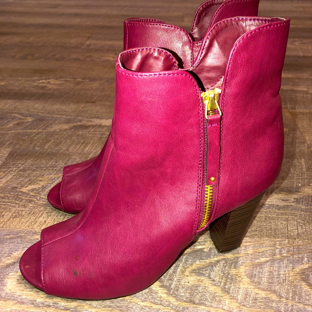 Burgundy Open Toe Bootie With Zipper - image 1